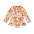 thumbnail image 1 of Toddler Baby Girl One Piece Swimsuit Long Sleeve Zipper Ruffle Swimwear Floral Bathing Suit Rash Guard Beachwear, 1 of 7