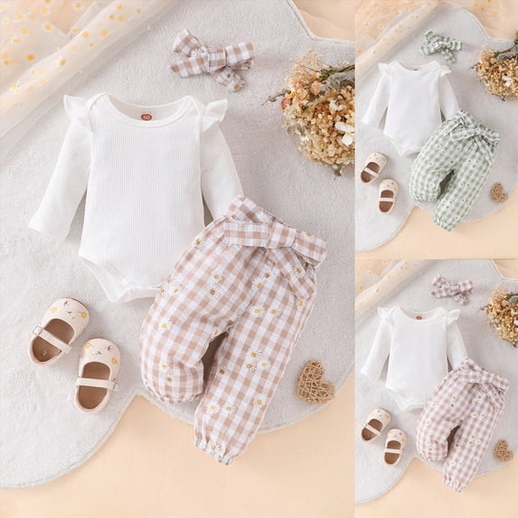Toddler Baby Girl Outfit Embroidery Crewneck Long Sleeve Sweatshirt and Plaid Pants Set Fall Clothes 6-12 Months 12-24 Months 2t 3t 4t 5t 6t 7t 8t 9t Children(Light Green,3-6 Months)