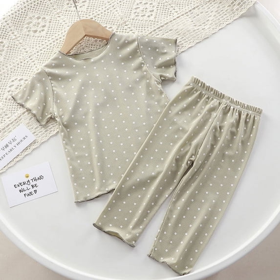 Toddler Baby Girl Outfit Kids Summer Clothes Short Sleeve Crew Neck Shirt Tops Bottoms 2 Pcs Outfits Set Green 6-12 Months