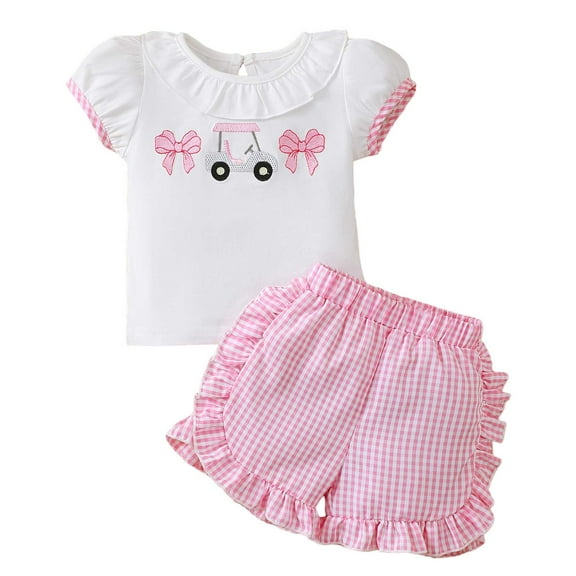 Toddler Baby Girl Outfit Girl Summer Clothes Short Sleeve T Shirt Checkerboard Top Set Elastic Waist Shorts Little Girls Summer Outfits Boys Smocked Outfit 2T