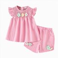 thumbnail image 1 of Toddler Baby Girl Outfits Floral Summer Clothes Infant Spring Waffle Short Sleeve Shirt Tops Cute Shorts Set Pink 2-3 Years, 1 of 9