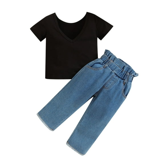 Toddler Baby Girl Outfits Short Sleeves Crop Tops   Denim Jean Clothes Set Summer Jeans Pant Sets 1 to 5 Years