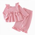 thumbnail image 1 of Toddler Baby Girl Outfits Solid Fall Clothes Ruffle Sleeve Bowknot Lace Tops Flared Pants Set 2PCS Set Kaprioy Toddler Girl Winter Clothes 18 24 Months 2T 3T 4T, 1 of 8