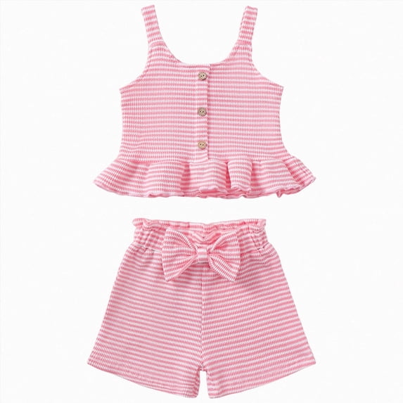 Toddler Baby Girl Outfits Solid Summer Clothes Ruffles Hem Sleeveless Tank Tops Elastic Waist Shorts 2Pcs Clothes Set Kaprioy Toddler Girl Clothes 18 24 Months 2T 3T 4T