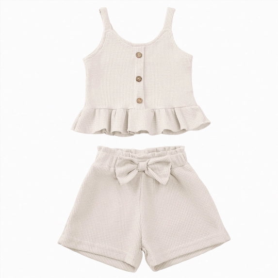 Toddler Baby Girl Outfits Solid Summer Clothes Solid Color Waffle Sleeveless Ruffle Tank Tops Shorts Set Cute Infant Clothes