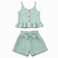 thumbnail image 1 of Toddler Baby Girl Outfits Solid Summer Clothes Solid Color Waffle Sleeveless Ruffle Tank Tops Shorts Set Cute Infant Clothes, 1 of 7