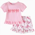 thumbnail image 1 of Toddler Baby Girl Outfits Summer Clothes Set Cow Embroidery Print Ruffle Top and Cow Print Shorts Set Cute Pattern Printed Outfits 2-3 Years, 1 of 7