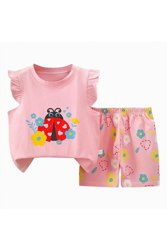 Toddler Baby Girl Outfits Summer Clothes Set Magic Unicorn Print Ruffle Sleeveless Top and Shorts Set Cute Pattern Printed Outfits 3-4 Years