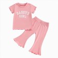thumbnail image 1 of Toddler Baby Girl Outfits Summer Clothes Set Print Short Sleeve Top and Bell Bottom Pants Set Casual Toddler Outfit 12-18 Months, 1 of 4