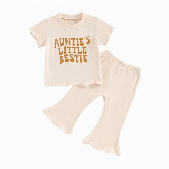 Toddler Baby Girl Outfits Summer Clothes Set Print Short Sleeve Top and Bell Bottom Pants Set Casual Toddler Outfit 18-24 Months