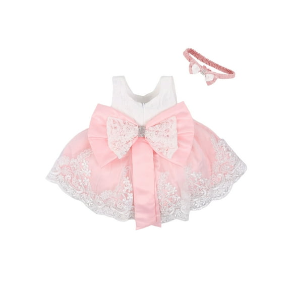 Toddler Baby Girl Princess Dress Cute Lace Tutu Dress Bowknot Birthday Wedding Party Gown Dresses + Headband Outfits 0-24M