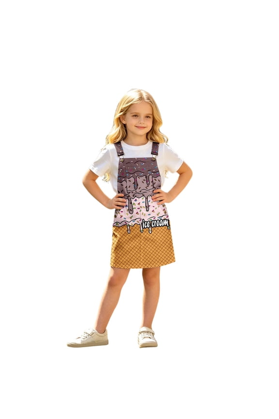 Toddler Baby Girl Princess Dress Kids Girls Sleeveless Print Overalls Dress with Pocket Casual Suspender Dresses Party Summer Dresses 4-5 Years