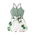 thumbnail image 1 of Toddler Baby Girl Ruffle Camisole Jumpsuit Casual Little Girl Summer Bodysuit Short Outfits Set Green 3-4Y, 1 of 6