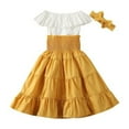 thumbnail image 1 of Toddler Baby Girl Ruffle Off Shoulder Crop Tops High Waist Maxi Skirt Headband 3PCS Set, 1 of 7