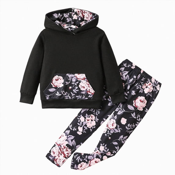 Toddler Baby Girl Set Long Sleeve Tops Sweatpants Cute Warm Outfits Cotton Clothing Sets Fall 6-12 Months 12-24 Months 2t 3t 4t 5t 6t 7t 8t 9t Children Black 2-3 Years