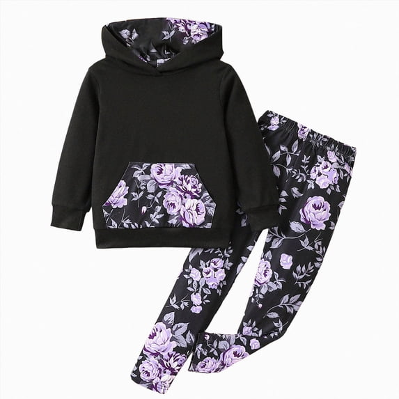 Toddler Baby Girl Set Long Sleeve Tops Sweatpants Cute Warm Outfits Cotton Clothing Sets Fall 6-12 Months 12-24 Months 2t 3t 4t 5t 6t 7t 8t 9t Children Purple 6-7 Years