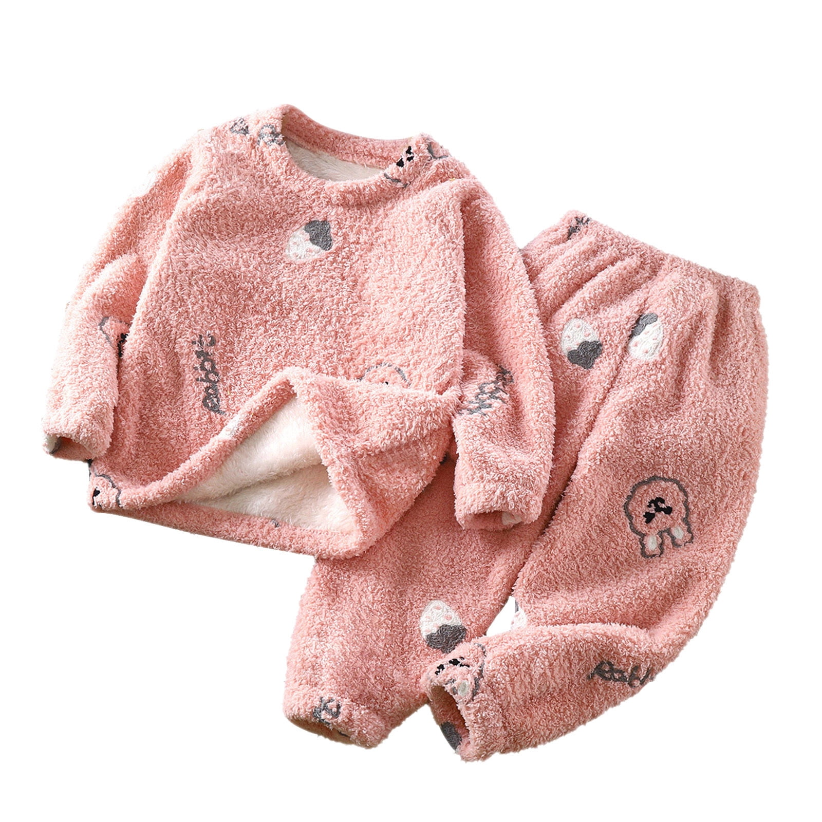 Toddler Baby Girl Sets 2 Piece Outfits Toddler Baby Kids Winter Boys Girls Solid Color Cute Pattern Long Sleeved Thickening Home Wear Clothes Suit For Every Holiday Legging Set 2