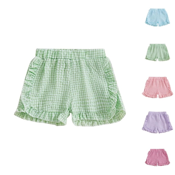 Toddler Baby Girl Shorts Casual Summer Gingham Plaid Seersucker Elastic Waist Ruffle Hem Shorts Bottoms Sweet Fashion Playwear
