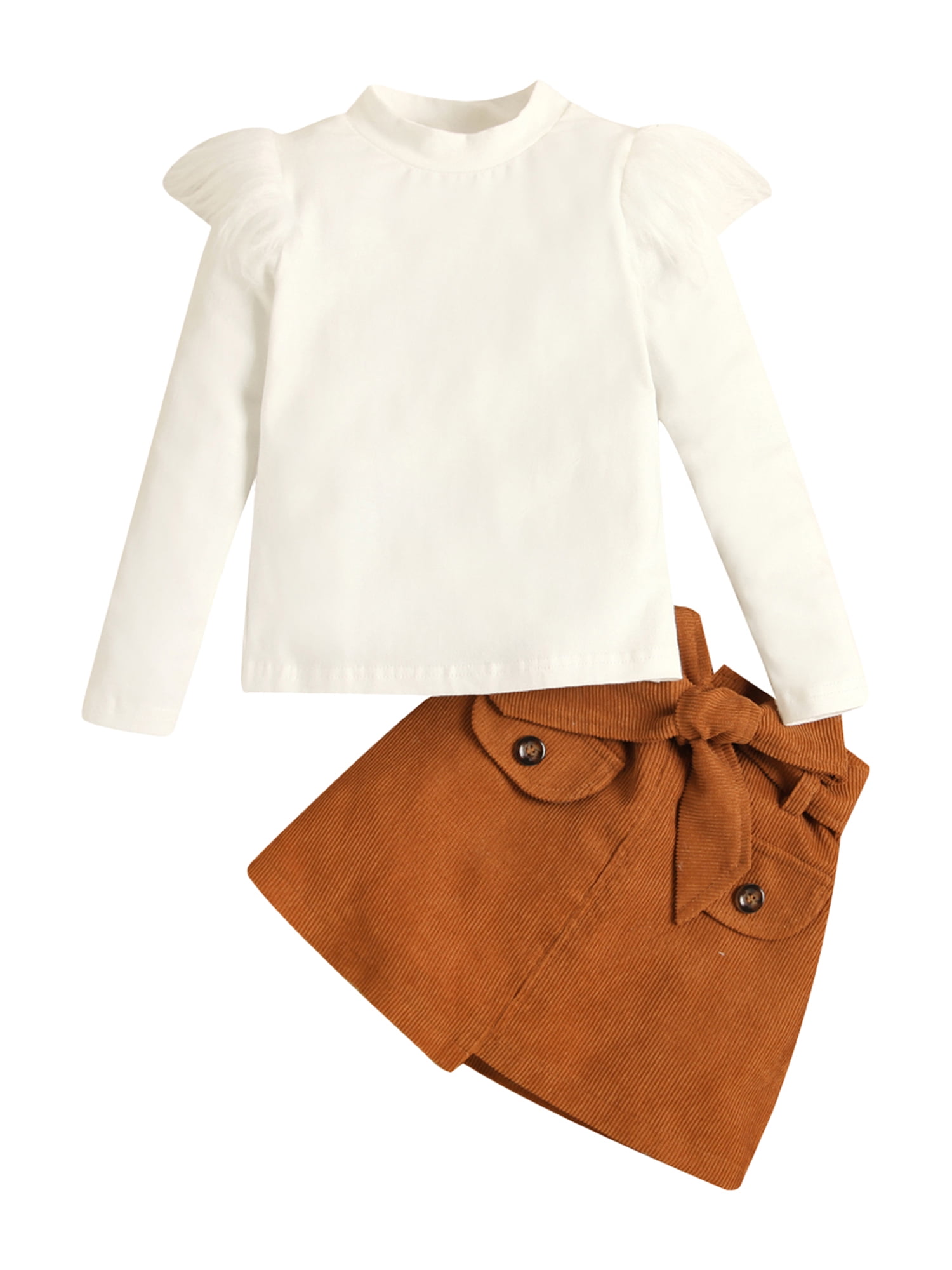 Toddler Baby Girl Skirt Outfit Long Sleeve Ruffle Shirt Top Mini Skirt Set 2Pcs Kids Little Girl