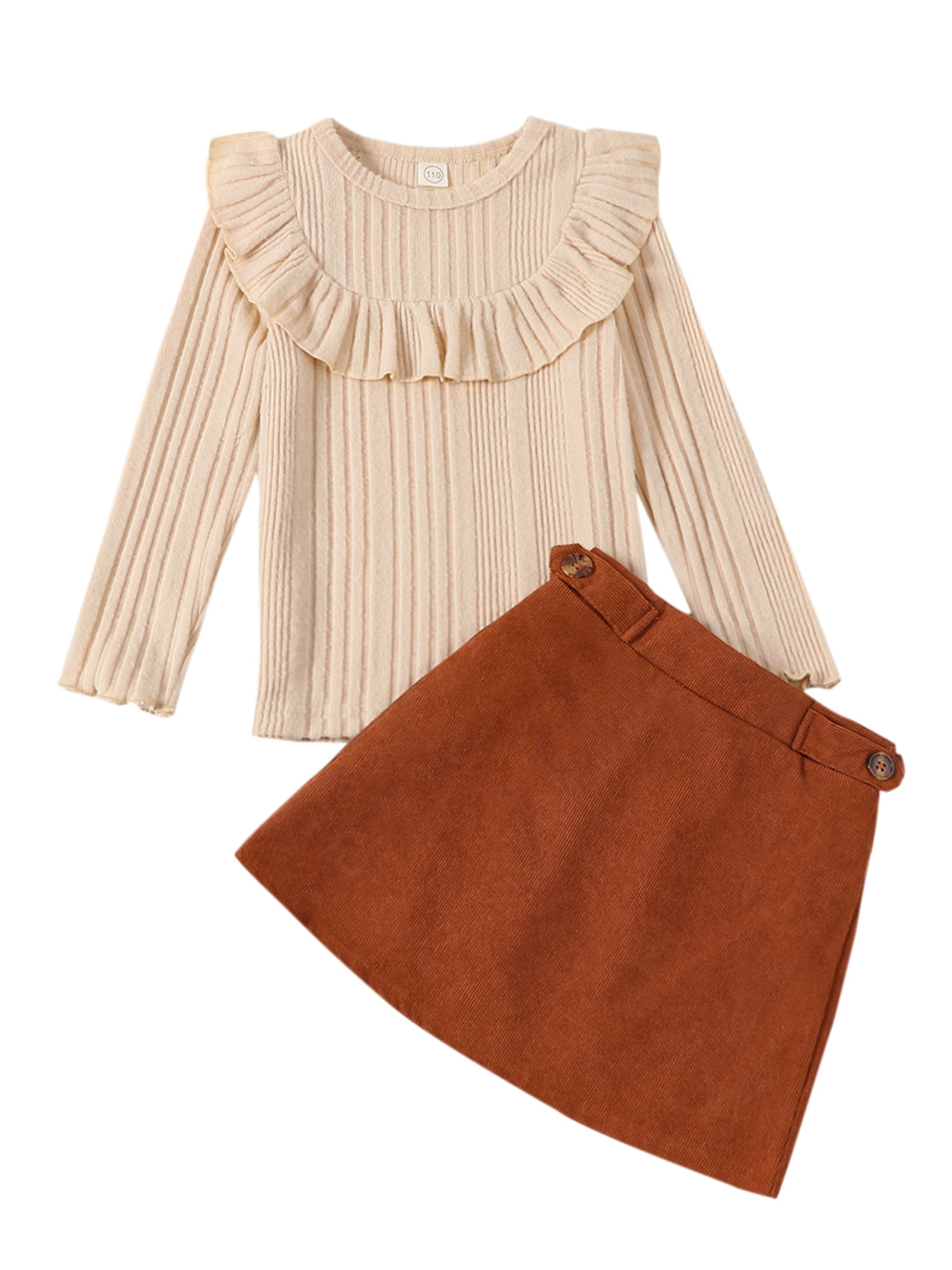 Toddler Baby Girl Skirt Outfit Long Sleeve Ruffle Shirt Top Mini Skirt Set 2Pcs Kids Little Girl