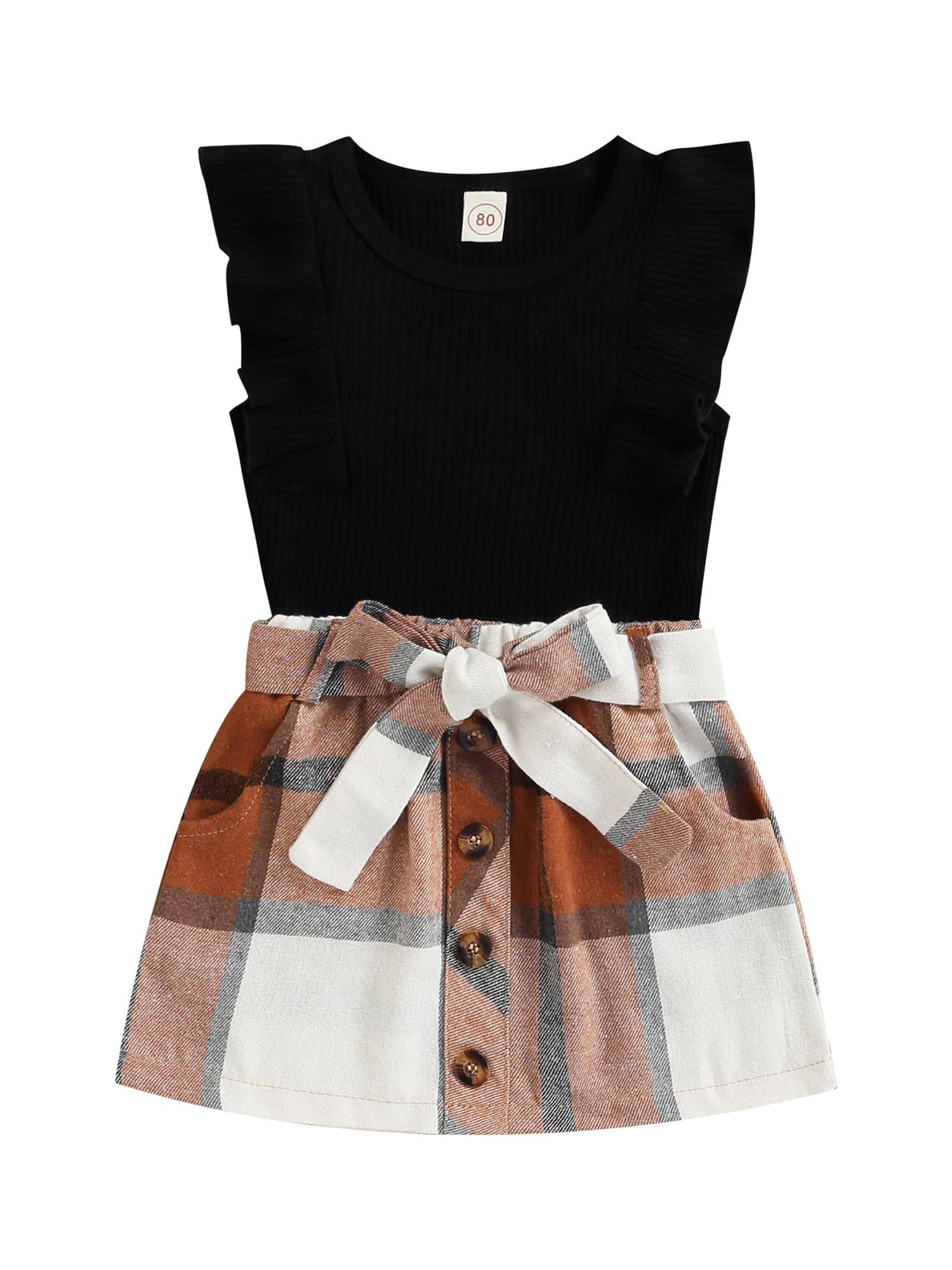 Toddler Baby Girl Skirt Outfits Knitted TShirt Tops Button Mini Skirts