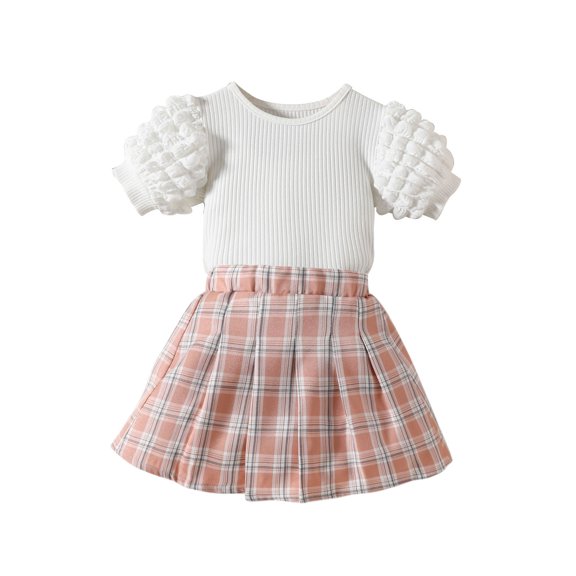 Toddler Baby Girl Skirts Outfit Spring Summer Kids Clothes Sleeveless Knit Vest Top + Pleated A Line Skirt Set