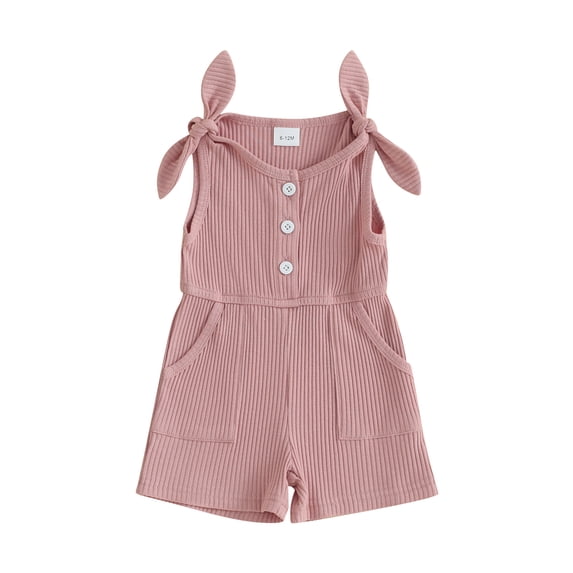 Toddler Baby Girl Sleeveless Romper Solid Jumpsuit Shorts Overalls Ribbed Bodysuit One-Piece Outfit Summer Clothes