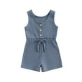 thumbnail image 1 of Toddler Baby Girl Sleeveless Romper Solid Ribbed Button Tank Top Short Jumpsuit Overall One Piece Outfit Summer Clothes, 1 of 7