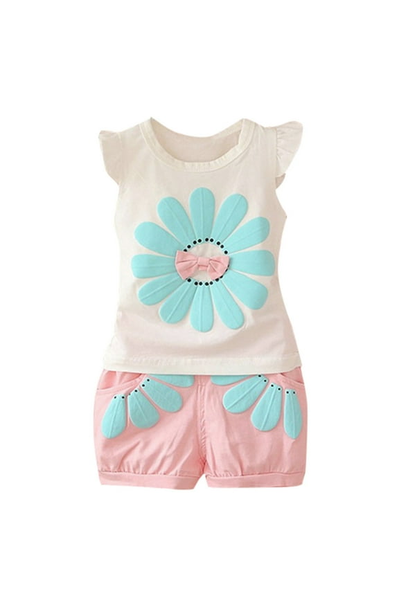 Toddler Baby Girl Smocked Outfit Ruffle Halter Shirt Flared Pants Set Toddler Bell Bottom Outfit Summer Clothes Girls Summer Set 1-3 Years,2-3 Years