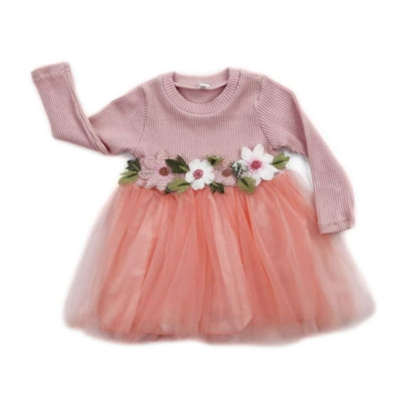 Toddler Baby Girl Spring Autumn Long Sleeve Knit Princess Dress Flower Party Wedding Tutu Dresses