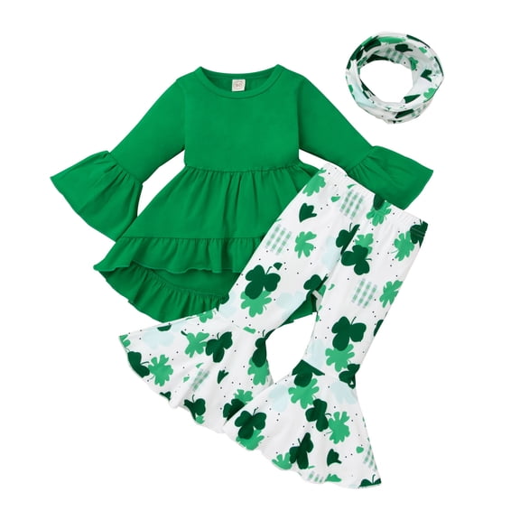 Toddler Baby Girl St Patricks Day Outfit Clover T Shirt Irish Shamrock Bell Bottoms Lucky Spring Clothes 2 Piece Sweatsuits