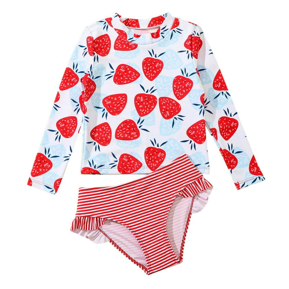 Toddler Baby Girl Strawberry 2PCS Swimsuit Long Sleeve Assorted Set