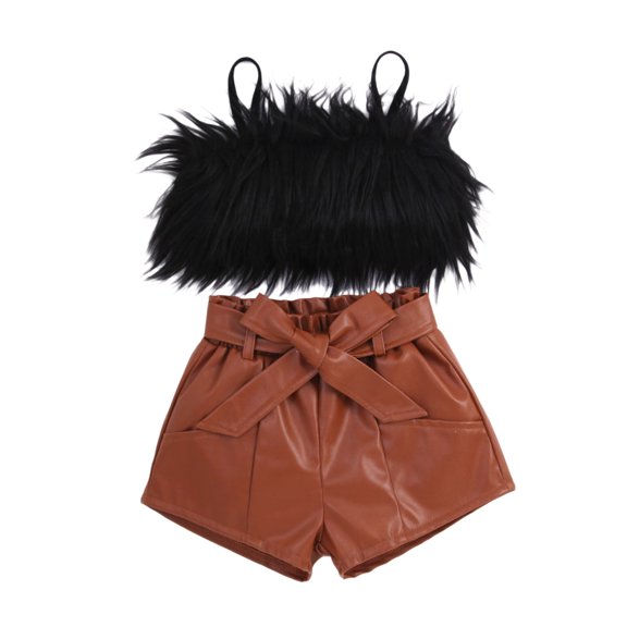 Toddler Baby Girl Summer Clothes Boho Sleeveless Plush Tops Shorts Set Outfits 1Y 2Y 3Y 4Y 5Y 6Y