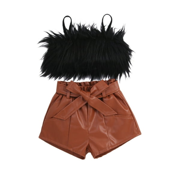 Toddler Baby Girl Summer Clothes Boho Sleeveless Plush Tops Shorts Set Outfits 1Y 2Y 3Y 4Y 5Y 6Y