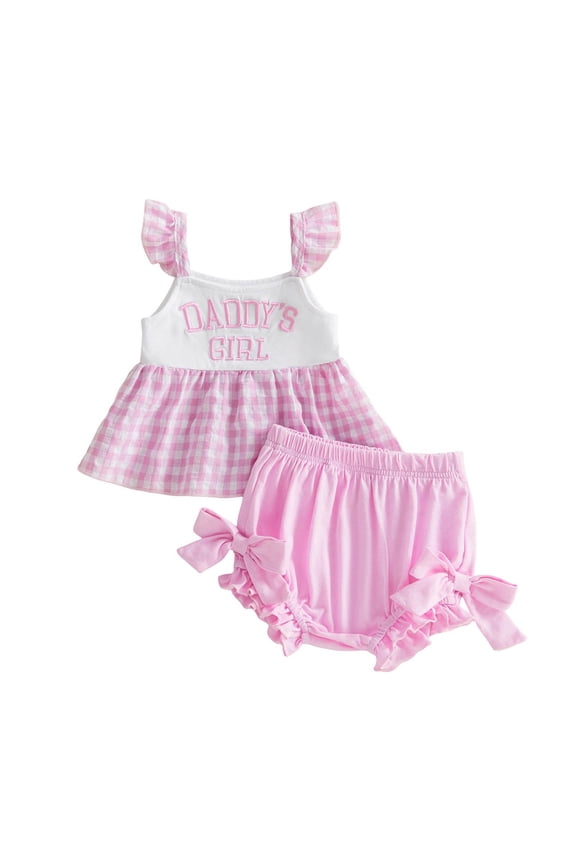 Toddler Baby Girl Summer Clothes Daddys Girl Plaid T Shirt Top Diaper Covers Bloomers Shorts Set Outfit