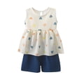 thumbnail image 1 of Toddler Baby Girl Summer Clothes Embroidery Ruffle Tank Tops Shorts 2Pcs Set Farm Goose Outfit Print Tank Tops Elastic Shorts Pants Set Cartoon Print 2PCS Set Dailywear Set 6-12 Months, 1 of 3