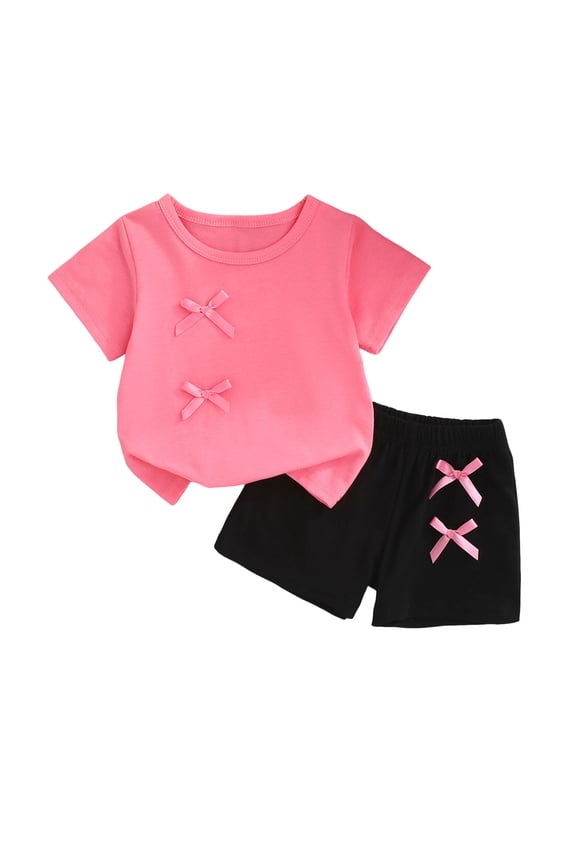 Toddler Baby Girl Summer Clothes Floral Short Sleeve Shirt Top and Shorts Cute Ribbed Outfit Clothing Set Girls Summer Set 1-3 Years,12-18 Months