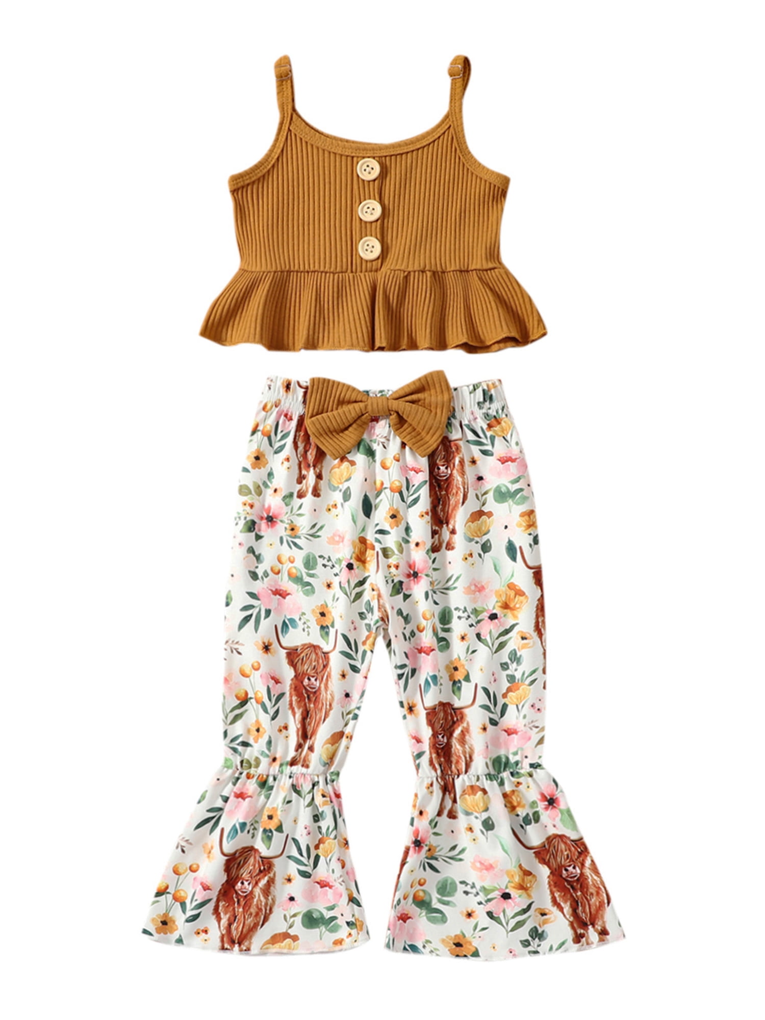 Toddler Baby Girl Summer Clothes Ruffle Sleeveless Ribbed Strap Crop ...