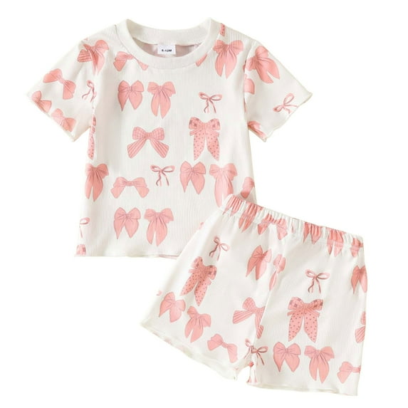Toddler Baby Girl Summer Clothes Ruffled Sleeve Ribbed Knit T-Shirt Tops Cute Floral Shorts Set 2Pcs Outfits 2-8Y Girls Summer Set 1-4 Years,12-18 Months