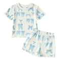 thumbnail image 1 of Toddler Baby Girl Summer Clothes Ruffled Sleeve Ribbed Knit T-Shirt Tops Cute Floral Shorts Set 2Pcs Outfits 2-8Y Girls Summer Set 1-4 Years,2-3 Years, 1 of 6