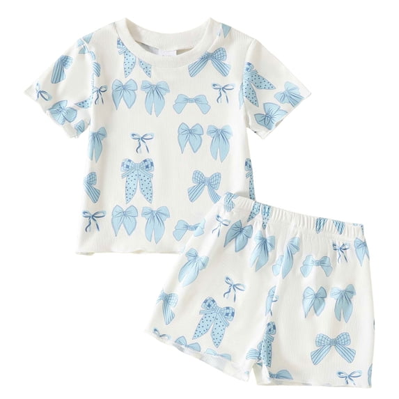 Toddler Baby Girl Summer Clothes Ruffled Sleeve Ribbed Knit T-Shirt Tops Cute Floral Shorts Set 2Pcs Outfits 2-8Y Girls Summer Set 1-4 Years,6-12 Months