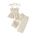 thumbnail image 1 of Toddler Baby Girl Summer Clothes Set 6 9 12 18 24 Months 2T 3T Bow Embroidery Tie-Up Camisole Tops with Solid Long Pants 2Pcs Outfit, 1 of 9