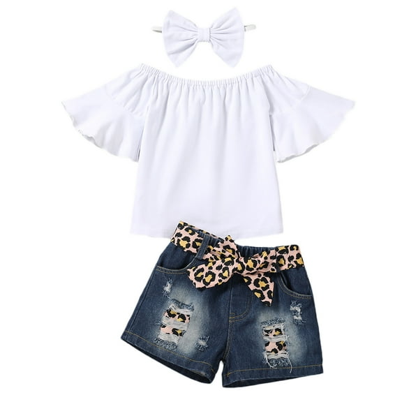 Toddler Baby Girl Summer Clothes Set Cute Lace Floral Crop Tops and Denim Shorts Baby Girl 2 Piece Outfit
