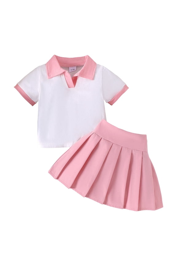 Toddler Baby Girl Summer Clothes Short Sleeve Collared Tops + Pleated Skirt Set 2Pcs Outfits Golf Outfit For Baby First Birthday Tennis Skirt Outfit