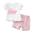 thumbnail image 1 of Toddler Baby Girl Summer Clothes Short Sleeves T-Shirt Tops and Ruffled Shorts Set Cute Summer Outfits 2Pcs Girls Summer Outfits, 1 of 9