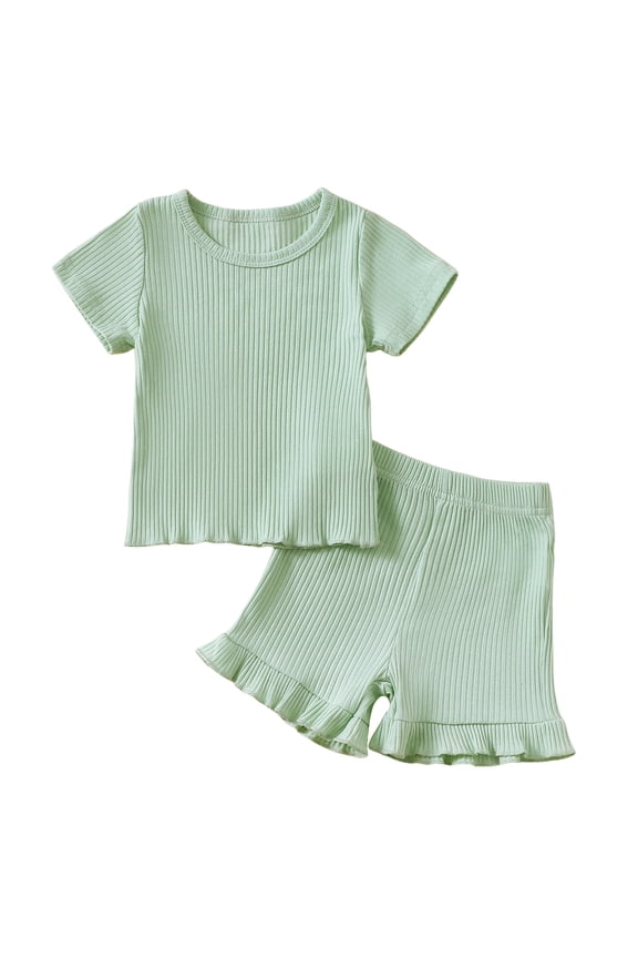 Toddler Baby Girl Summer Clothes Solid Jacquard Short Sleeves T-Shirt Tops + Shorts 3 6 9 12 18 24 Months Outfits Set Girls Summer Set 1-4 Years,12-18 Months