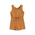 thumbnail image 1 of Toddler Baby Girl Summer Cotton Ribbed Rompers Sleeveless Button Down Short Jumpsuit Overalls One Piece Outfit, 1 of 7