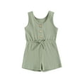 thumbnail image 1 of Toddler Baby Girl Summer Cotton Ribbed Rompers Sleeveless Button Down Short Jumpsuit Overalls One Piece Outfit, 1 of 7