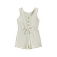 thumbnail image 1 of Toddler Baby Girl Summer Cotton Ribbed Rompers Sleeveless Button Down Short Jumpsuit Overalls One Piece Outfit, 1 of 7