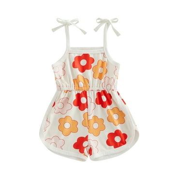 Toddler Baby Girl Summer Outfit Floral Romper Tie-Up Strap Halter Jumpsuit Infant Summer Sling One Piece Bodysuit
